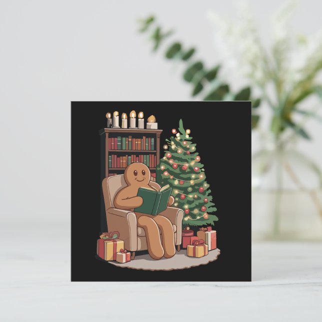 Retro Gingerbread Reading Books Christmas Teacher  Invitation (Standing Front)