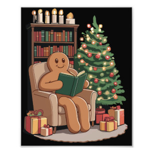 Retro Gingerbread Reading Books Christmas Teacher  Photo Print