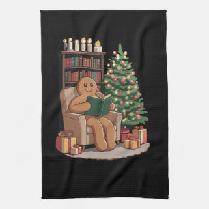 Retro Gingerbread Reading Books Christmas Teacher Tea Towel