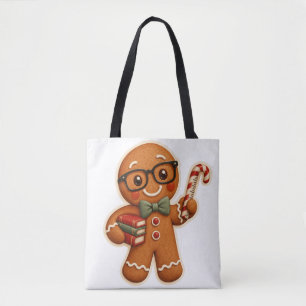 Retro Gingerbread Teacher Christmas Custom Tote Bag