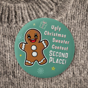 Retro Gingerbread Ugly Xmas Sweater Contest 2nd 6 Cm Round Badge