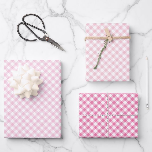 Retro Gingham 3 Pink Wrapping Paper Sheet (Front)