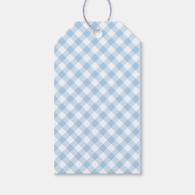 Retro Gingham Baby Blue Gift Tags (Front)