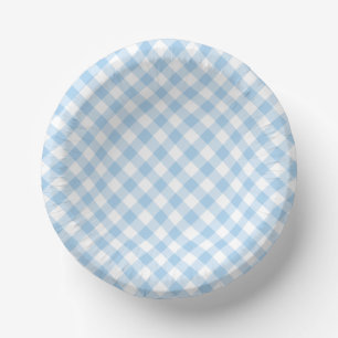 Retro Gingham Baby Blue  Paper Plate