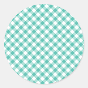 Retro Gingham Bluegrass Green Classic Round Sticker