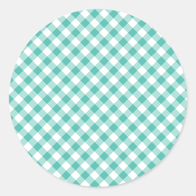 Retro Gingham Bluegrass Green Classic Round Sticker (Front)