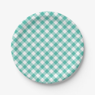 Retro Gingham Bluegrass Green Paper Plate