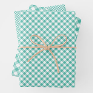 Retro Gingham Bluegrass Green Wrapping Paper Sheet
