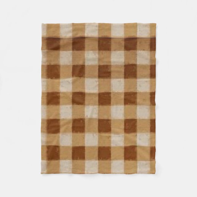 Retro Gingham Brown Fleece Blanket (Front)