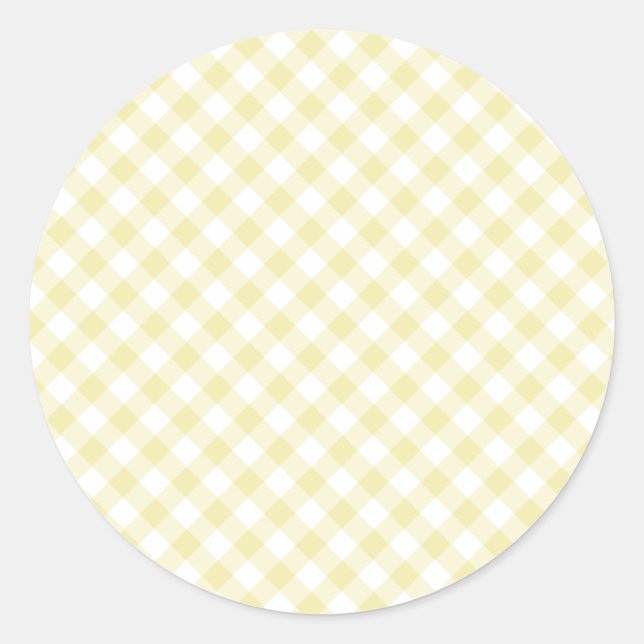 Retro Gingham Butter Yellow Classic Round Sticker (Front)