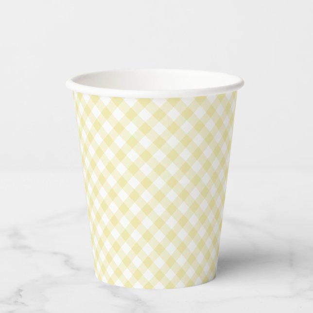 Retro Gingham Butter Yellow Paper Cups (Front)