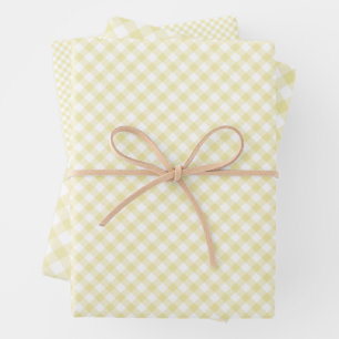 Retro Gingham Butter Yellow Wrapping Paper Sheet