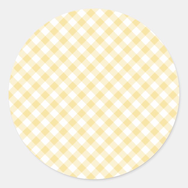 Retro Gingham Canary Yellow Classic Round Sticker (Front)