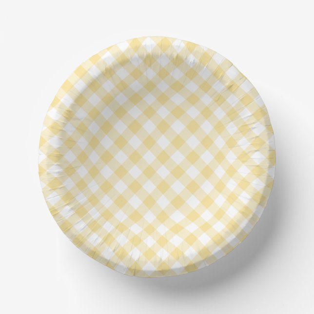 Retro Gingham Canary Yellow Paper Plate (Front)