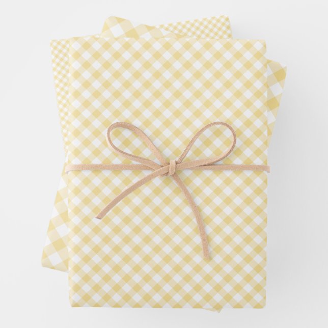 Retro Gingham Canary Yellow Wrapping Paper Sheet (In situ)