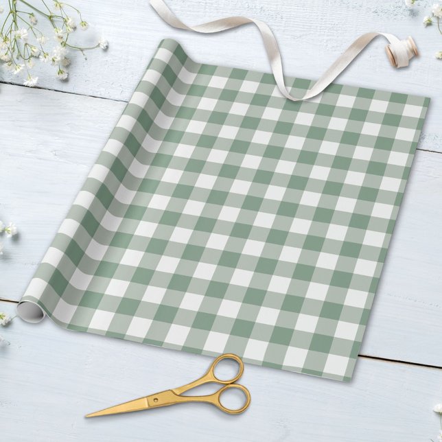 Retro Gingham Check Plaid Patten in Pastel Colours Wrapping Paper (In situ)