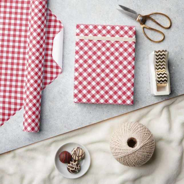Retro Gingham Cherry Red Wrapping Paper (Crafts)