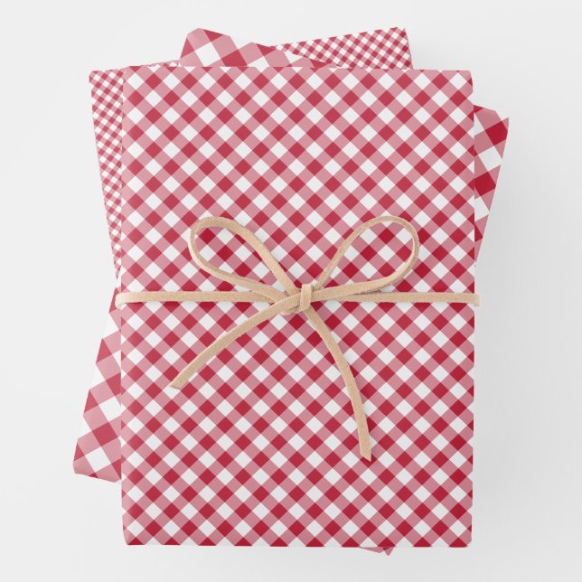 Retro Gingham Cherry Red Wrapping Paper Sheet (In situ)