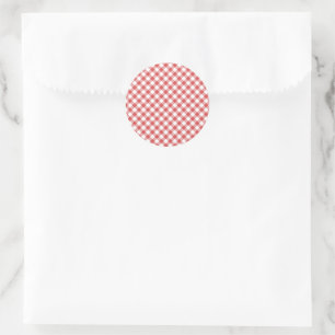 Retro Gingham Coral Red Classic Round Sticker