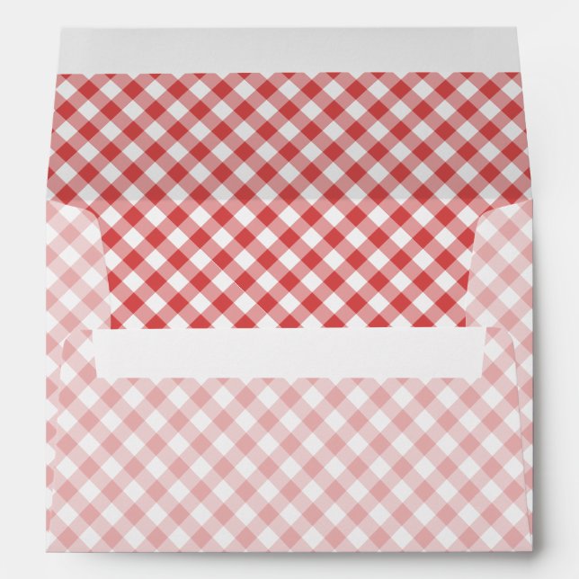 Retro Gingham Coral Red Envelope (Back (Bottom))