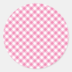 Retro Gingham Fuchsia Pink Classic Round Sticker
