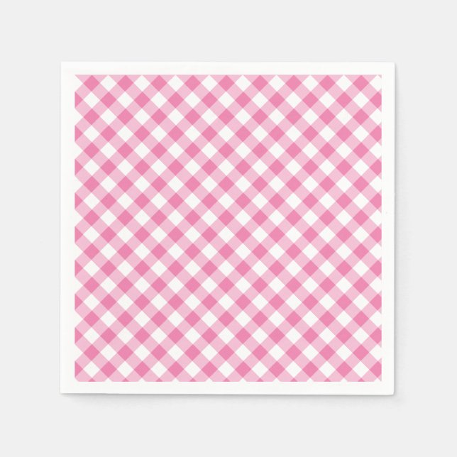 Retro Gingham Fuchsia Pink Napkin (Front)