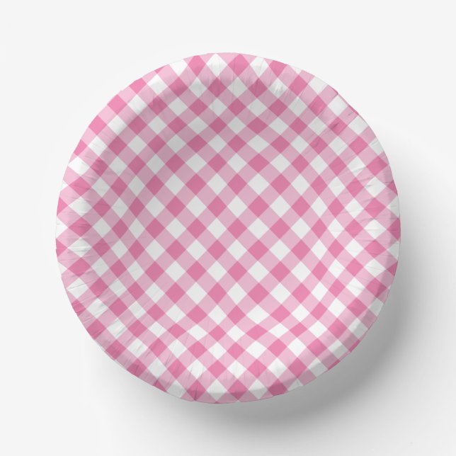 Retro Gingham Fuchsia Pink Paper Plate (Front)