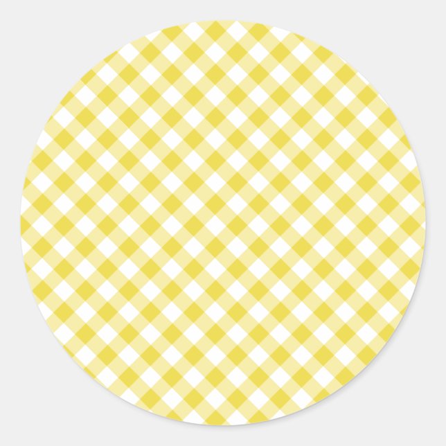 Retro Gingham Golden Yellow Classic Round Sticker (Front)