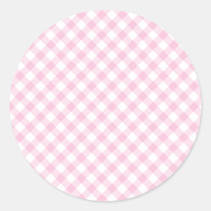 Retro Gingham Light Pink Classic Round Sticker