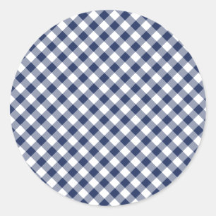 Retro Gingham Navy Blue Classic Round Sticker