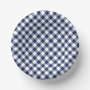 Retro Gingham Navy Blue  Paper Plate