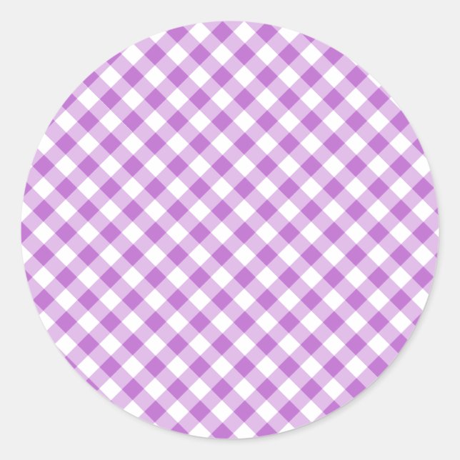 Retro Gingham Orchid Purple Classic Round Sticker (Front)