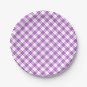 Retro Gingham Orchid Purple Paper Plate