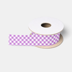 Retro Gingham Orchid Purple Satin Ribbon