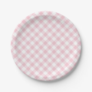 Retro Gingham Pink Paper Plate