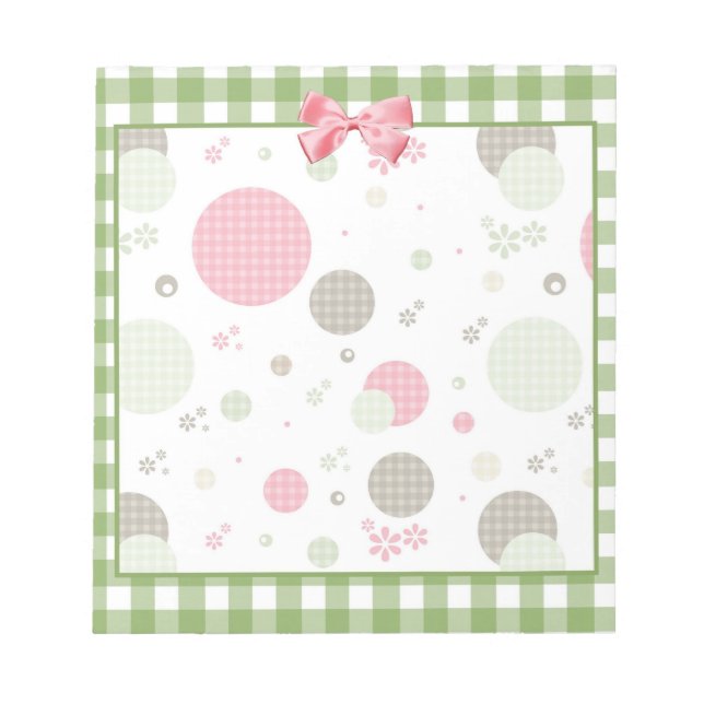 Retro Gingham Polka Dots and Daisies Notepad (Front)