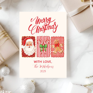 Retro Gingham Santa Gingerbread Christmas Holiday Card