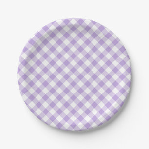 Retro Gingham Soft Lavender Paper Plate