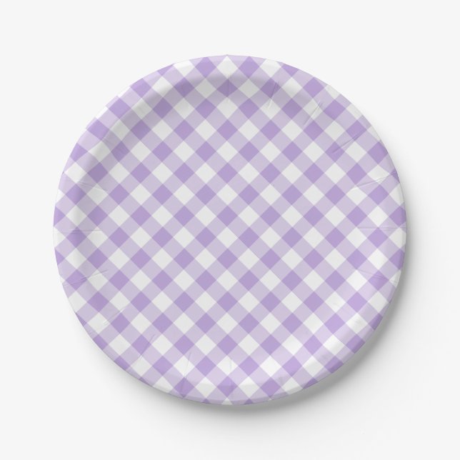 Retro Gingham Soft Lavender Paper Plate (Front)