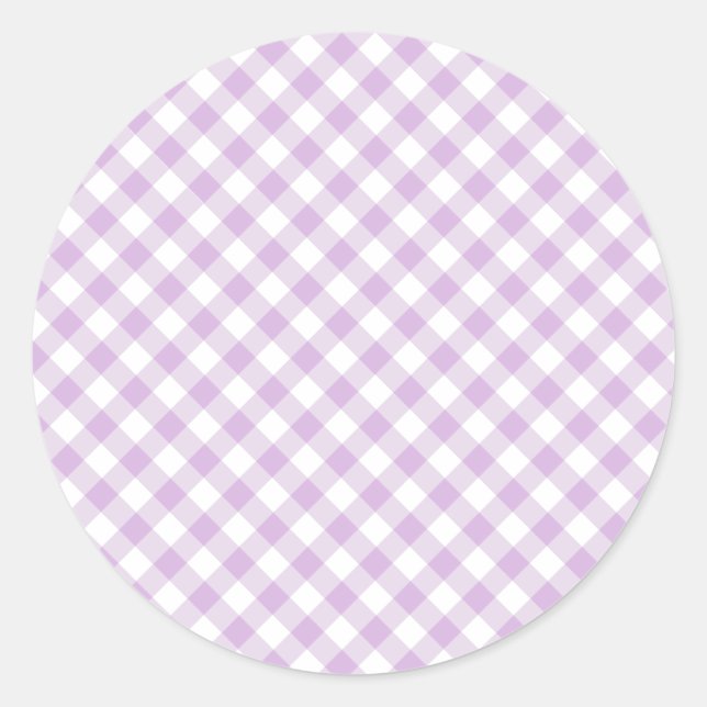 Retro Gingham Soft Lilac Classic Round Sticker (Front)