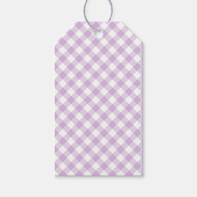 Retro Gingham Soft Lilac Gift Tags (Front)
