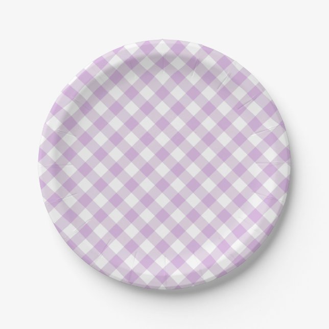Retro Gingham Soft Lilac Paper Plate (Front)