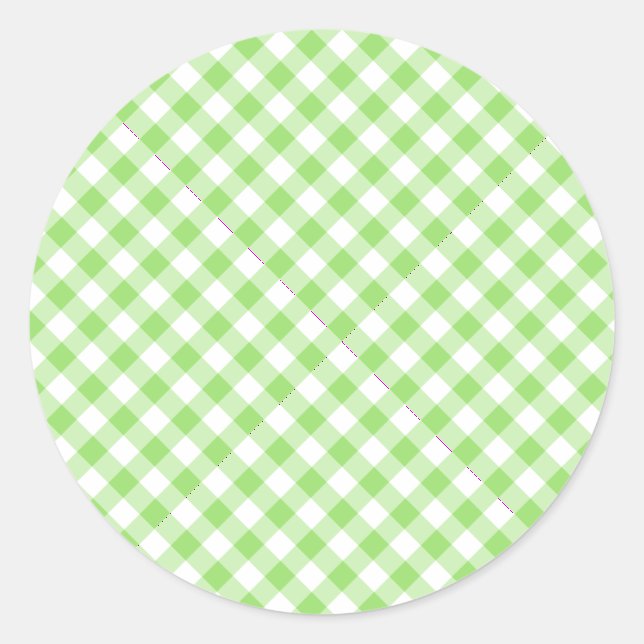Retro Gingham Spring Green Classic Round Sticker (Front)