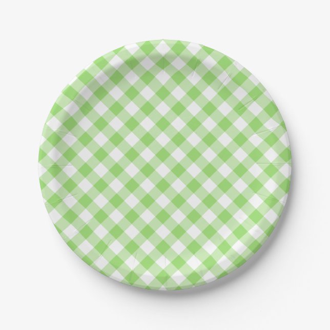 Retro Gingham Spring Green Paper Plate (Front)