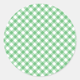 Retro Gingham Summer Green Classic Round Sticker