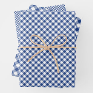 Retro Gingham True Blue Wrapping Paper Sheet