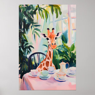Retro Giraffe Poster, Giraffe Oil Painting Poster