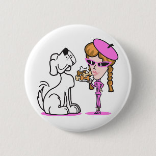 retro girl and pet dog 6 cm round badge