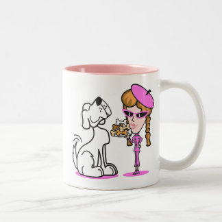 retro girl and pet dog, retro girl and pet dog Two-Tone coffee mug