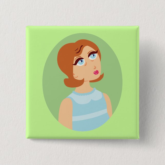 Retro Girl Blue 15 Cm Square Badge (Front)